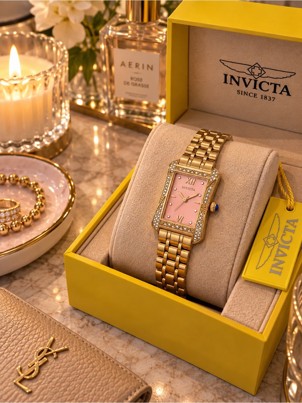 Invicta Wildflower 69281 Gold Pink Crystal 26mm Watch NWT